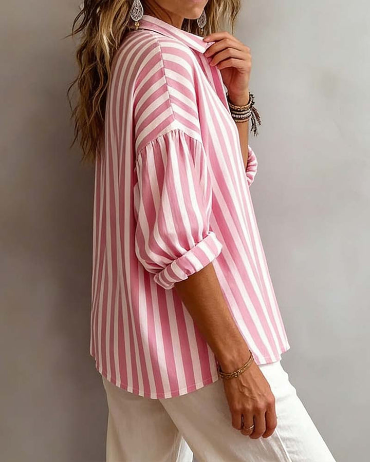 Brede Gestreepte Blouse met Kraag
