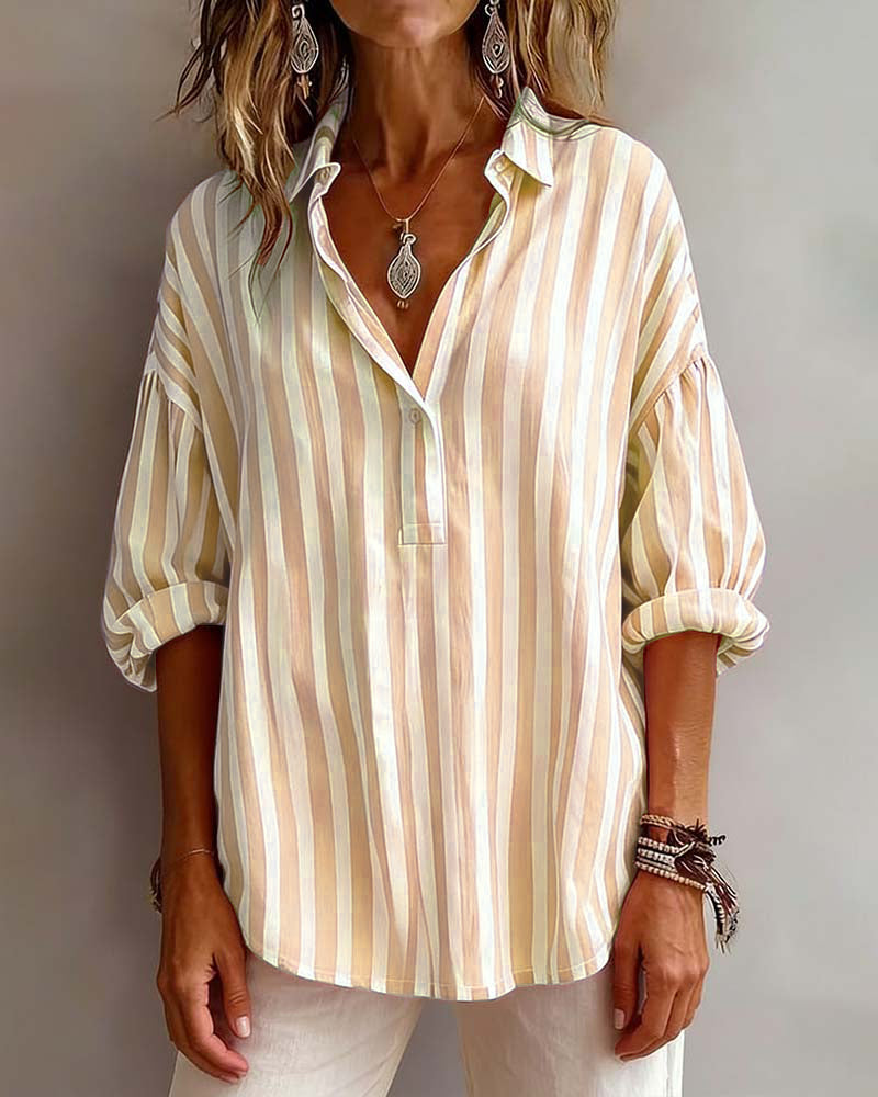 Brede Gestreepte Blouse met Kraag