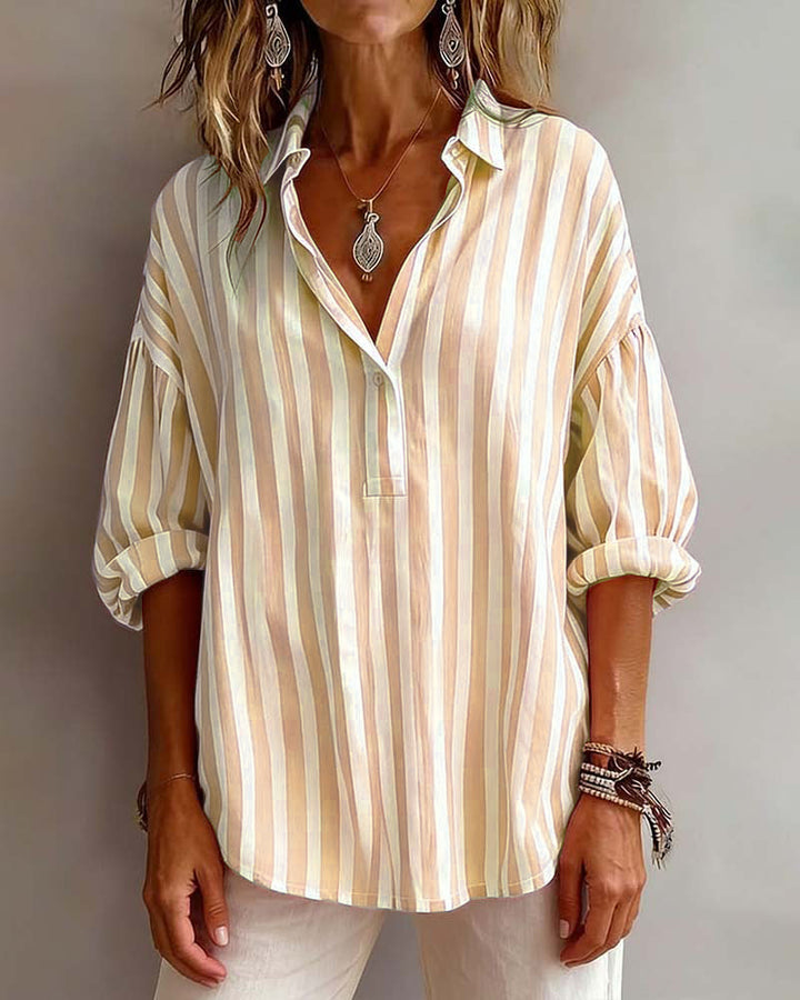 Brede Gestreepte Blouse met Kraag