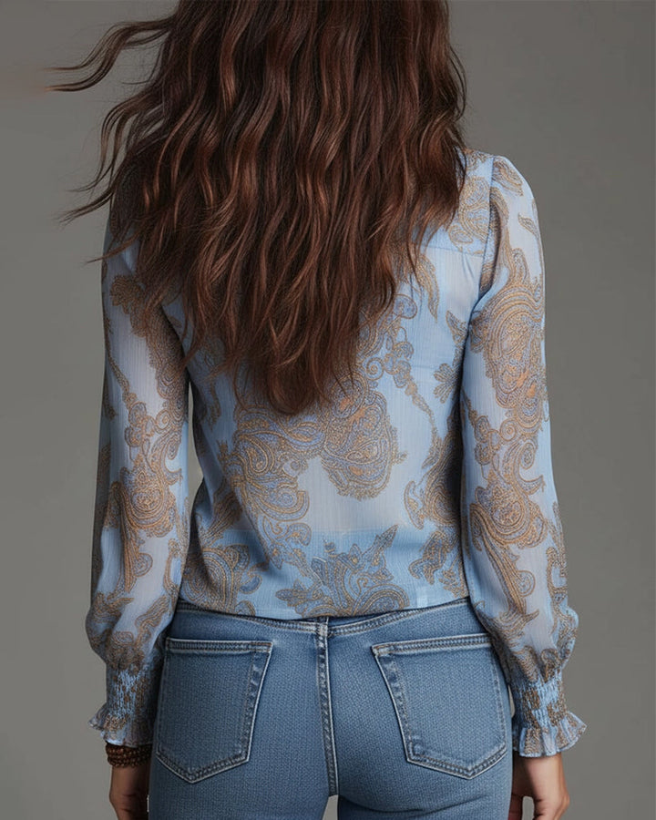 Blouse Demi-Zip Volant Retro