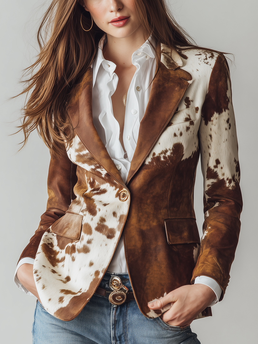 Agathe | Vintage Blazer Geprint Koe Eco-Verantwoord