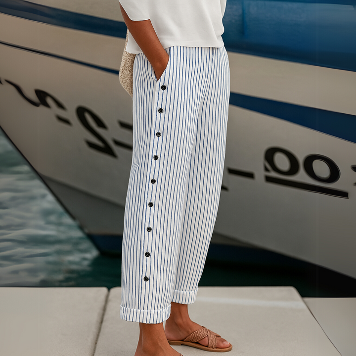 Caitlin | Chique Gestreepte Knopbroek