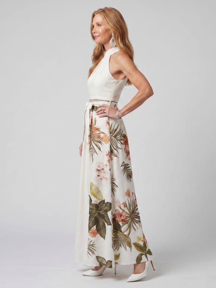 Weide | Drapeerende Halter Botanische Paneel Maxi Jurk