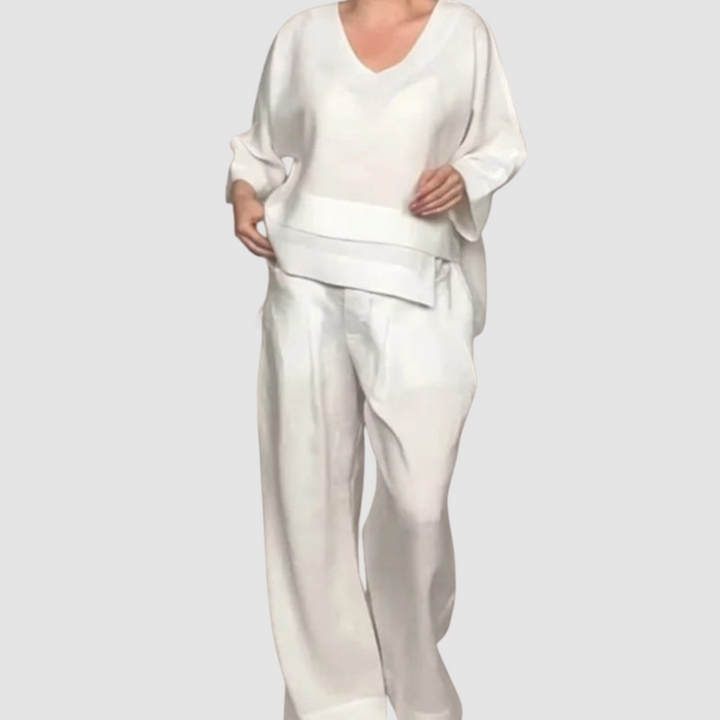 Vina™ Ontspannen 2-Piece Set | Asymmetrische Top en Wijde Broek
