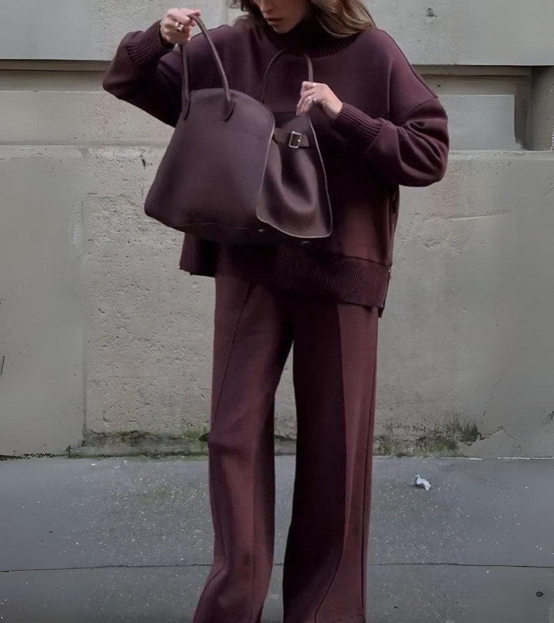 Elyza™ Zachte Twee-Delige Set | Hoge Hals Top en Wijde Broek