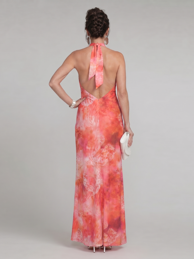 Coraline | Halter Nek Gedrukt Patroon Maxi Jurk