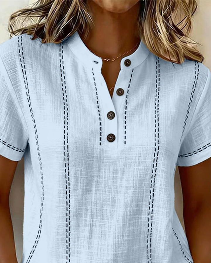T-shirt Informele Stijl V-hals met Knopen