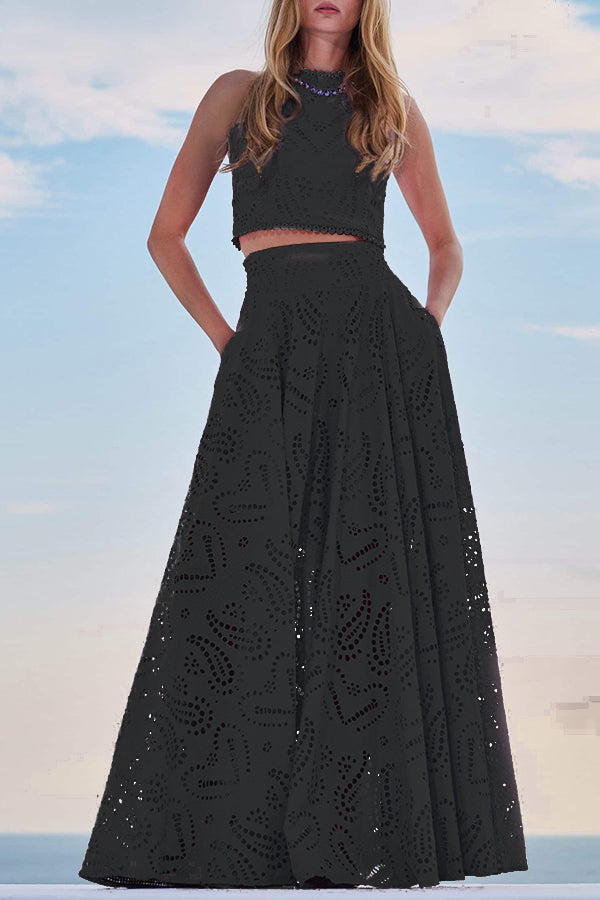 Larissa™ Geborduurd Top & Hoge Taille Maxi Rok Set | Elegante Twee-Delige Outfit