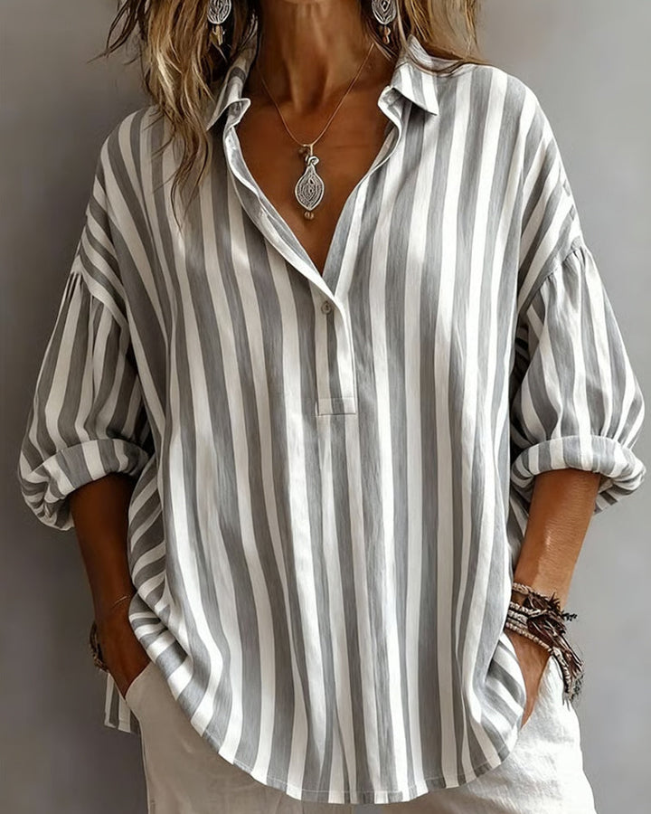 Brede Gestreepte Blouse met Kraag