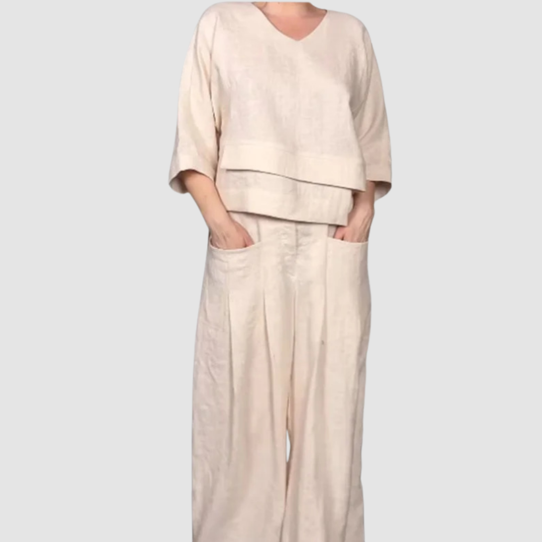 Vina™ Ontspannen 2-Piece Set | Asymmetrische Top en Wijde Broek