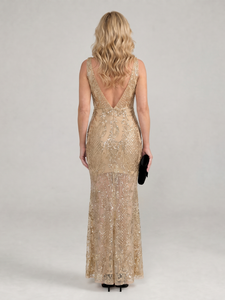 Sirea | Pailletten Mouwloze Transparante Midi Jurk