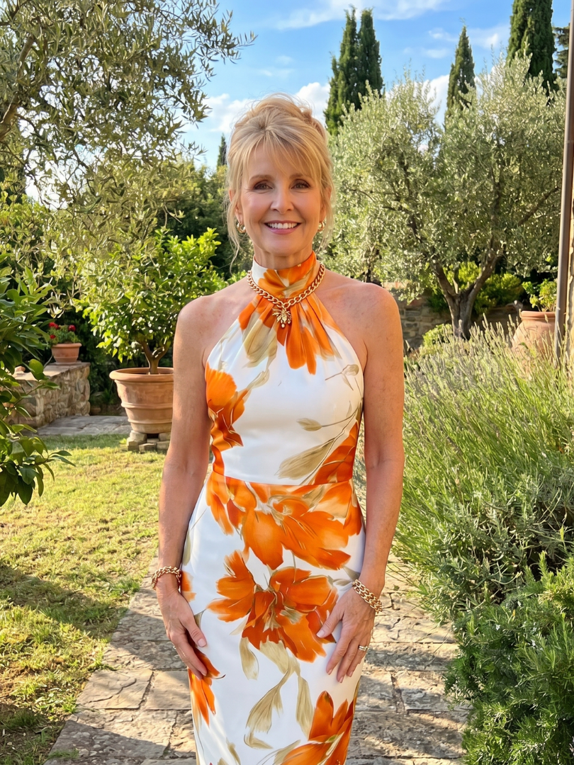 Zinnara | Halternek Bloemenprint Midi-jurk