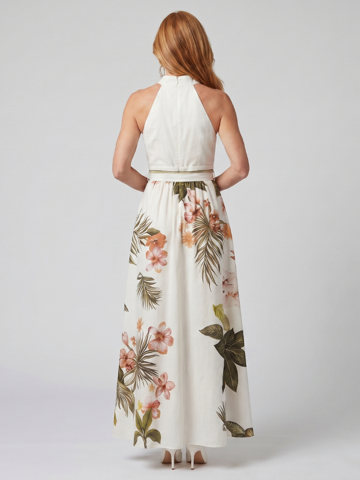 Meadow | Gedrapeerde Halter Botanische Paneel Maxi Jurk