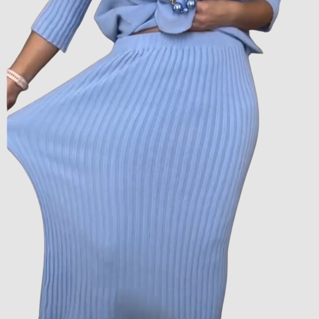 Delyssa™ Elegant 2-Delige Set | Ontspannen Top en Geribde Midi Rok