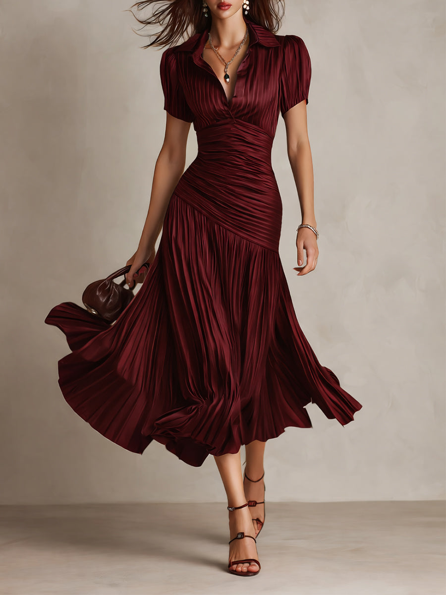 Adriana - Midi-jurk in retro gestreepte satijn