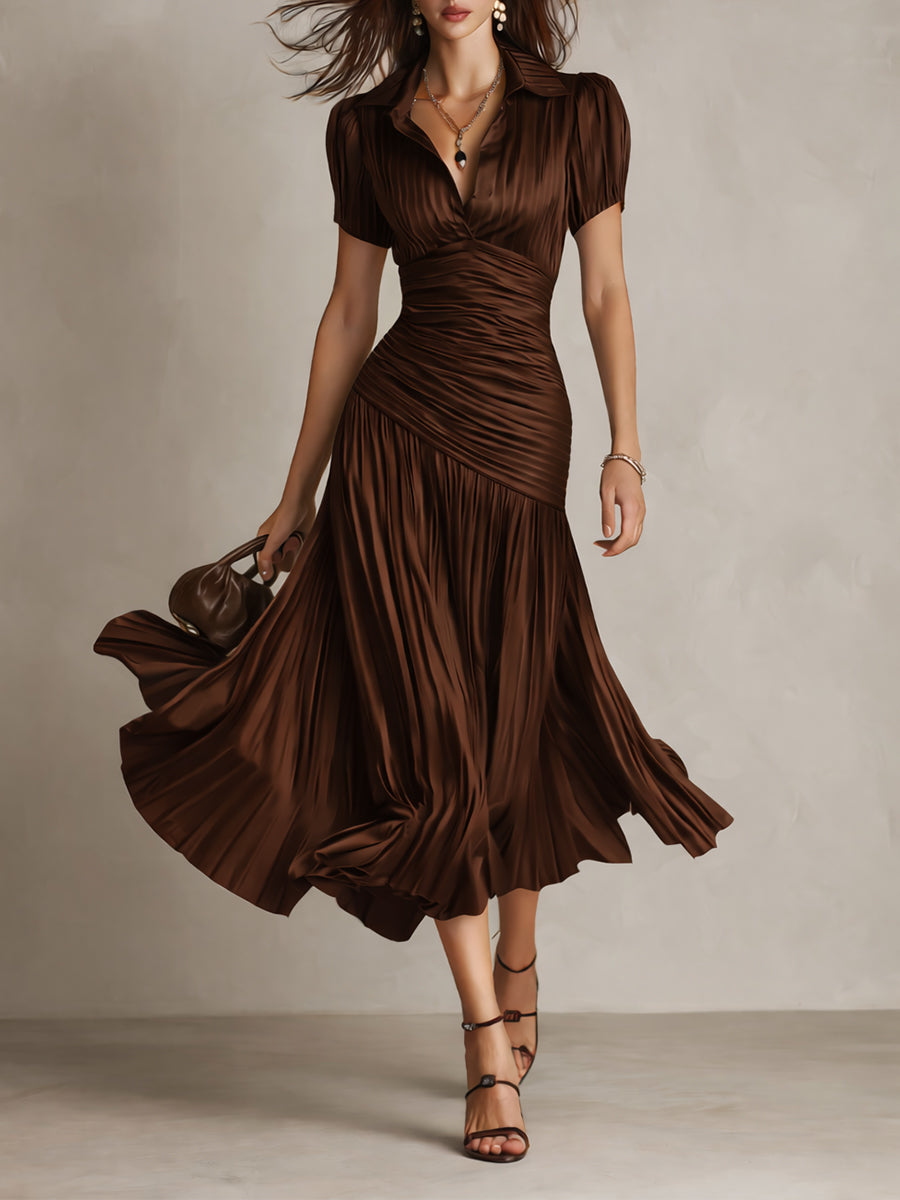 Adriana - Midi-jurk in retro gestreepte satijn