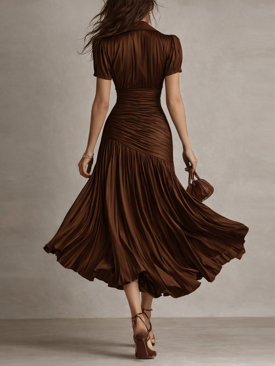 Adriana - Midi-jurk in retro gestreepte satijn