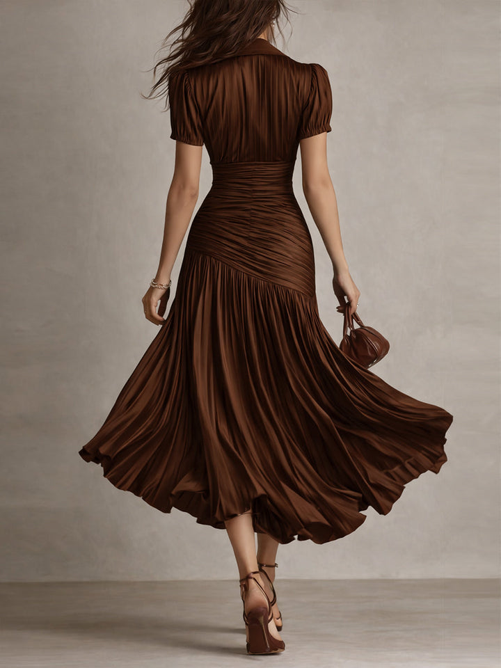 Adriana - Midi-jurk in retro gestreepte satijn