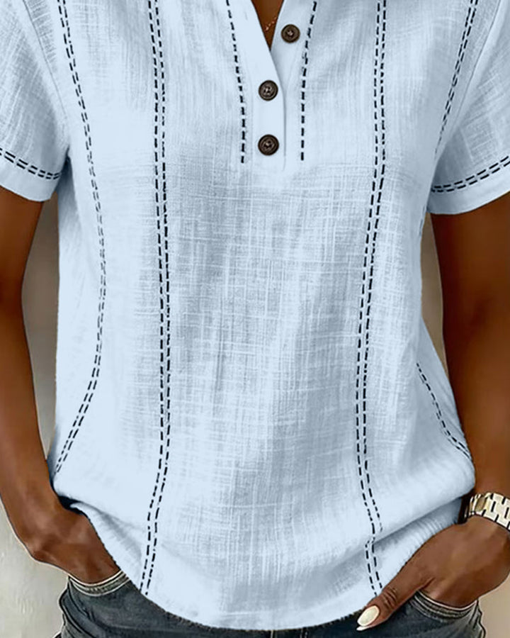 T-shirt Informele Stijl V-hals met Knopen