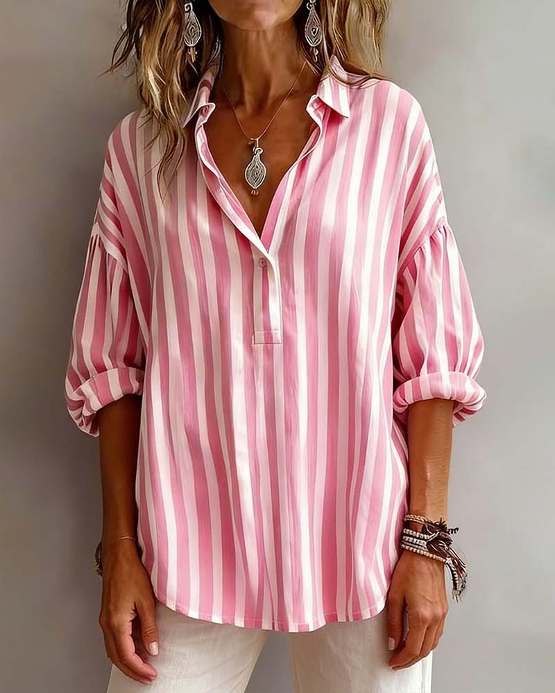 Brede Gestreepte Blouse met Kraag