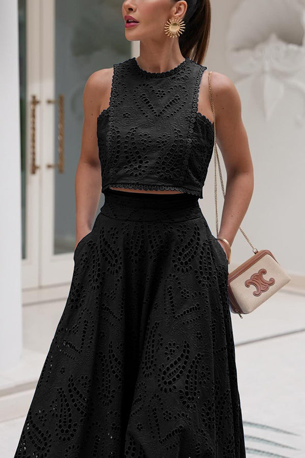 Larissa™ Geborduurd Top & Hoge Taille Maxi Rok Set | Elegante Twee-Delige Outfit