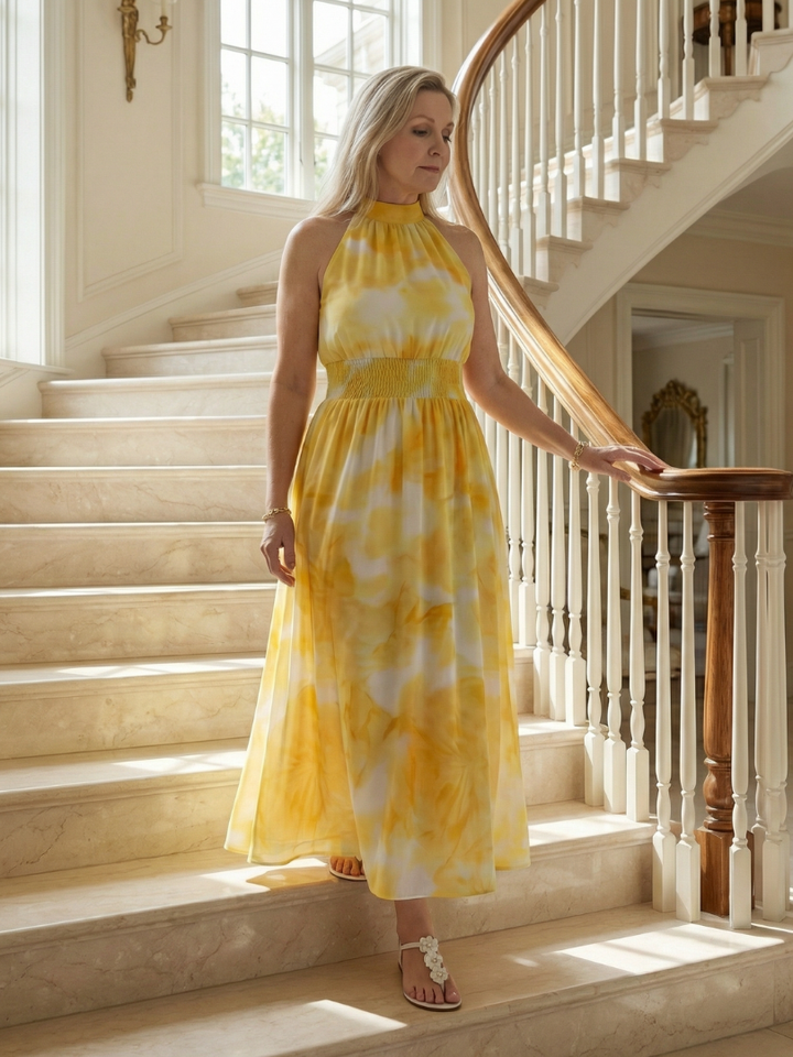 Sylin | Geverfde Halter Midi Jurk