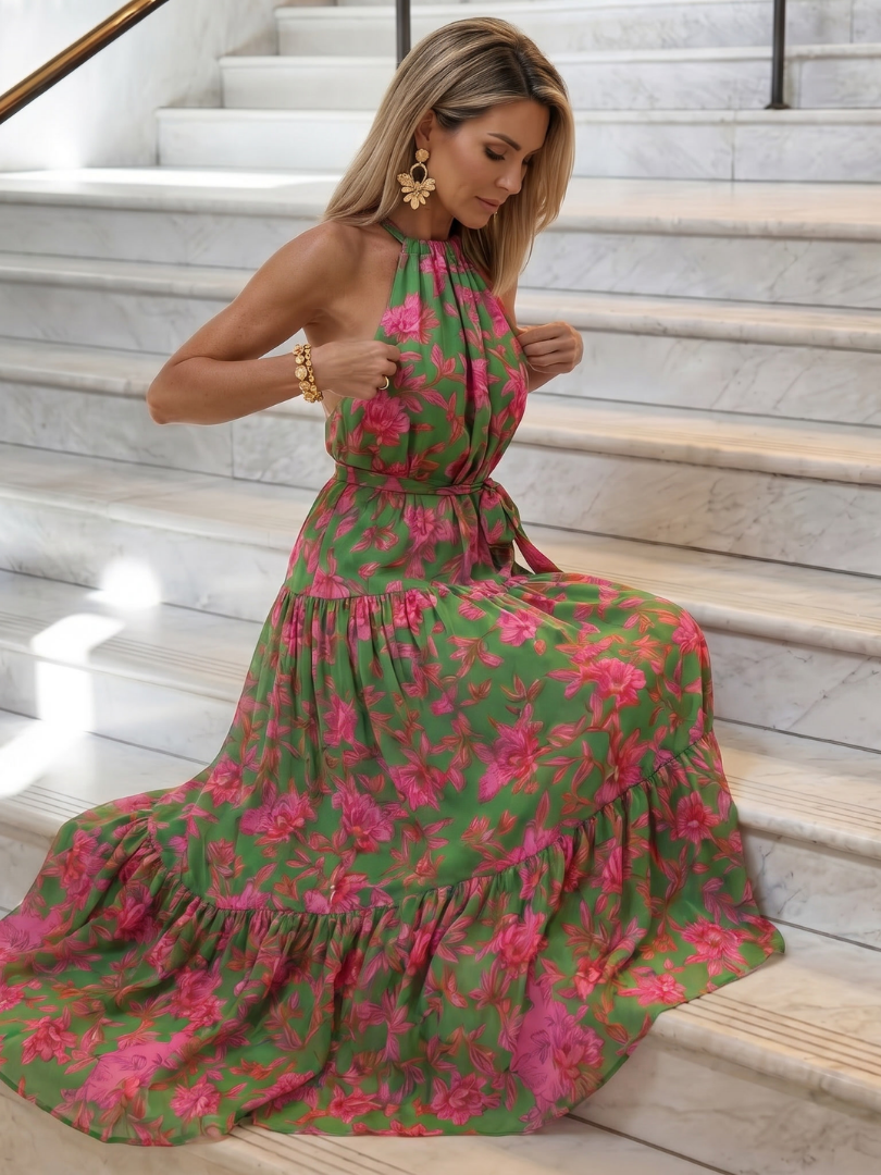 Rowen | Gedrapeerde Halter Midi Jurk