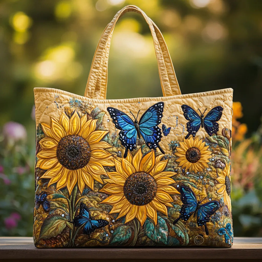 Handgemaakte Tas Zonnebloemen en Blauwe Vlinders