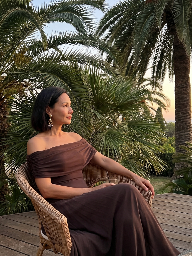 Juni | Off Shoulder Draped Midi Jurk