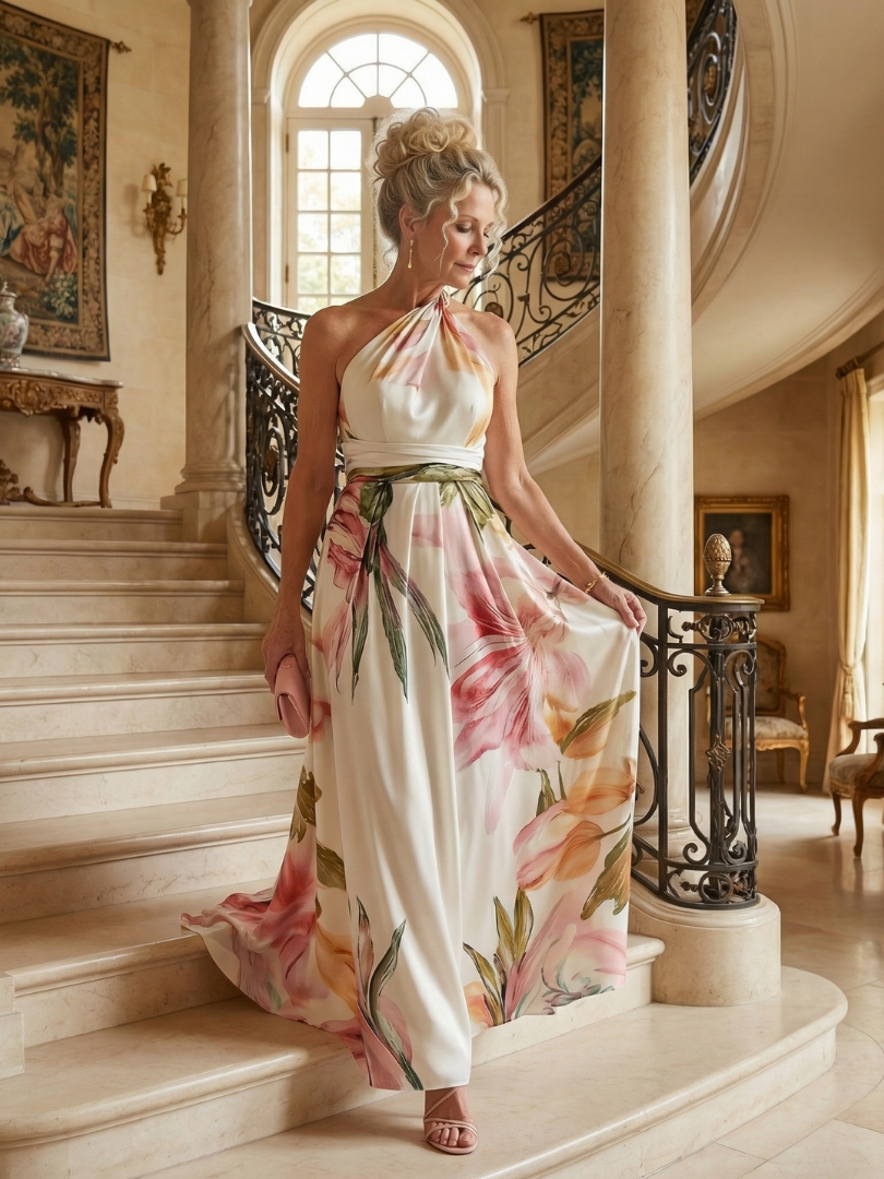 Amiel | Lichte Bloemen Maxi Jurk
