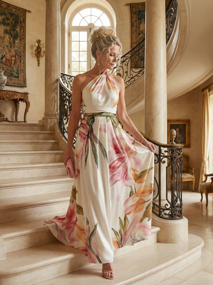 Amiel | Lichte Bloemen Maxi Jurk
