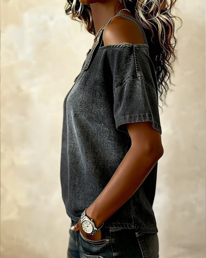 Chemisier Off-Shoulder met Spaghetti Bandjes in Denim