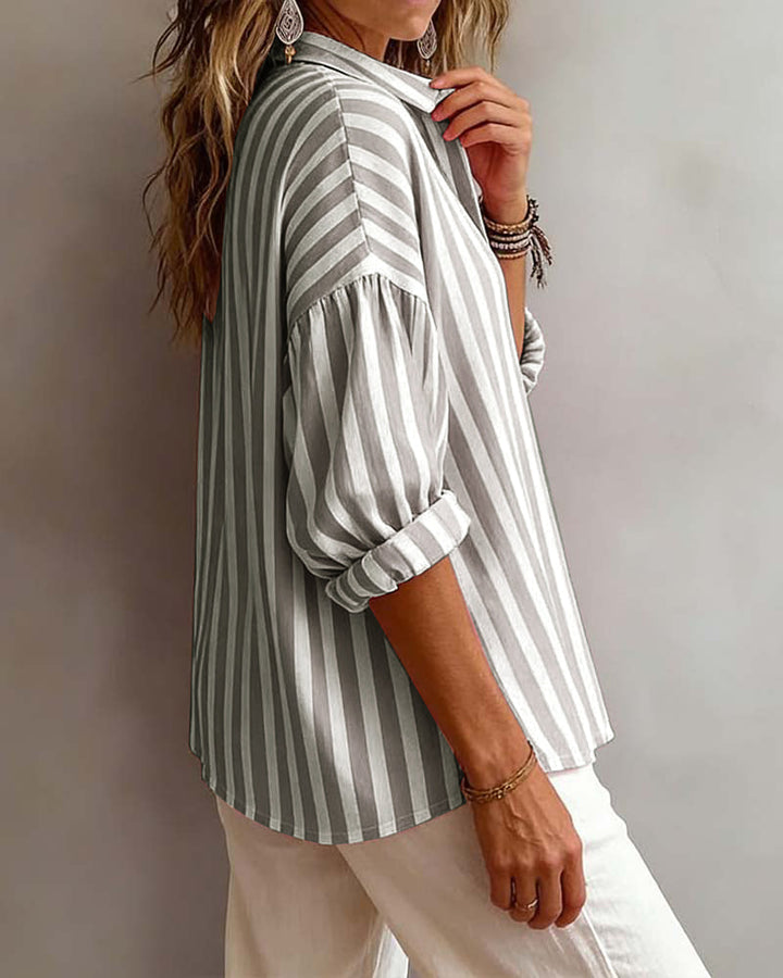 Brede Gestreepte Blouse met Kraag