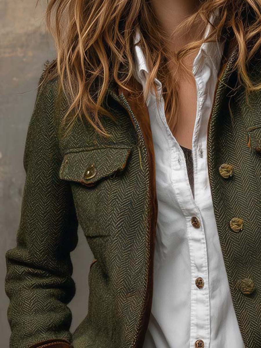 Honorine | Vintage Blazer met Contrasterende Chevron Lijsten