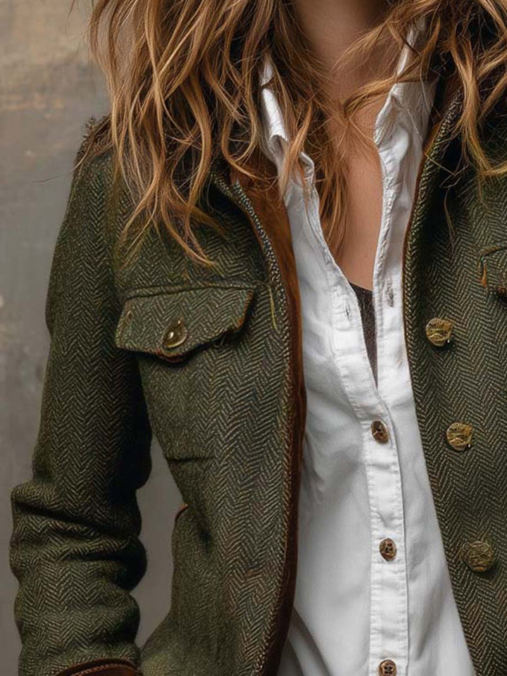 Honorine | Vintage Blazer met Contrasterende Chevron Lijsten