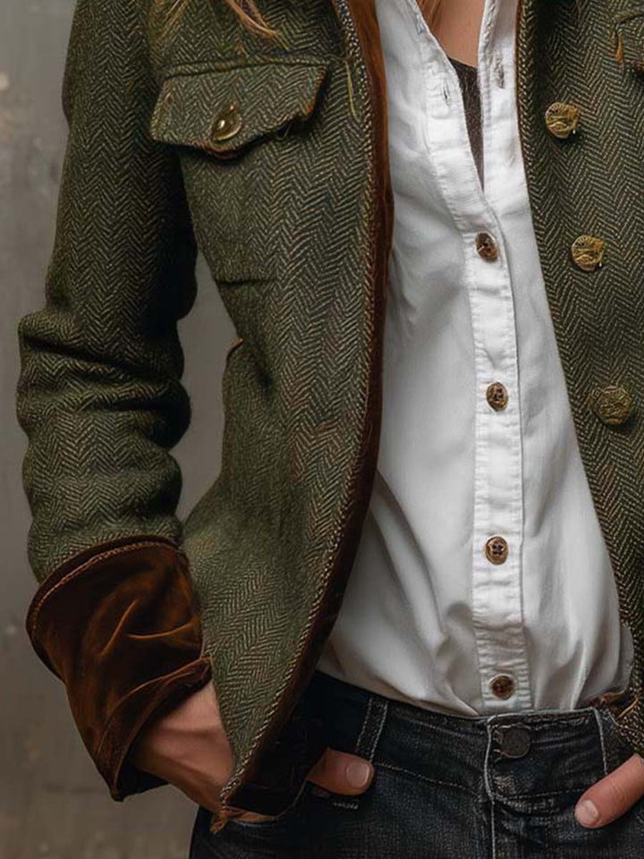 Honorine | Vintage Blazer met Contrasterende Chevron Lijsten