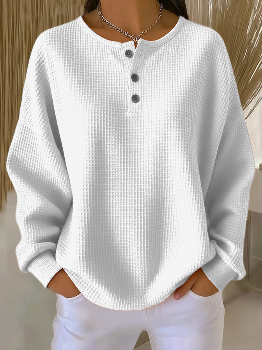 Bregje | Gezellige Henley-sweatshirt met wafelstructuur