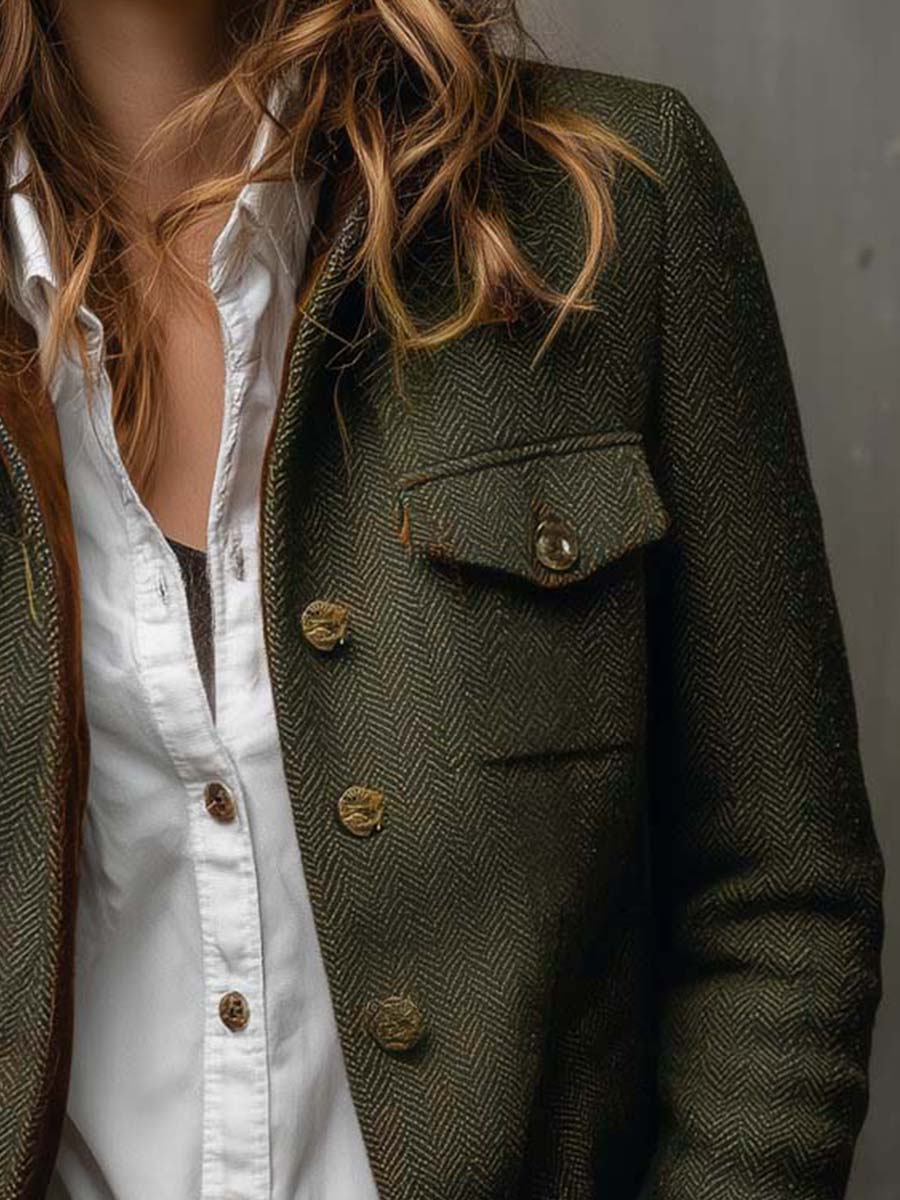 Honorine | Vintage Blazer met Contrasterende Chevron Lijsten