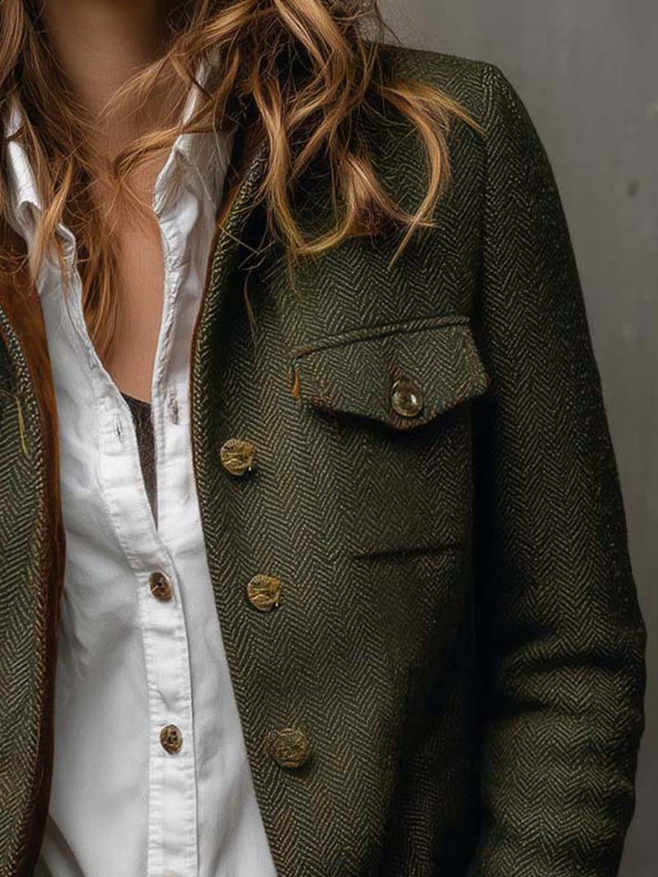 Honorine | Vintage Blazer met Contrasterende Chevron Lijsten