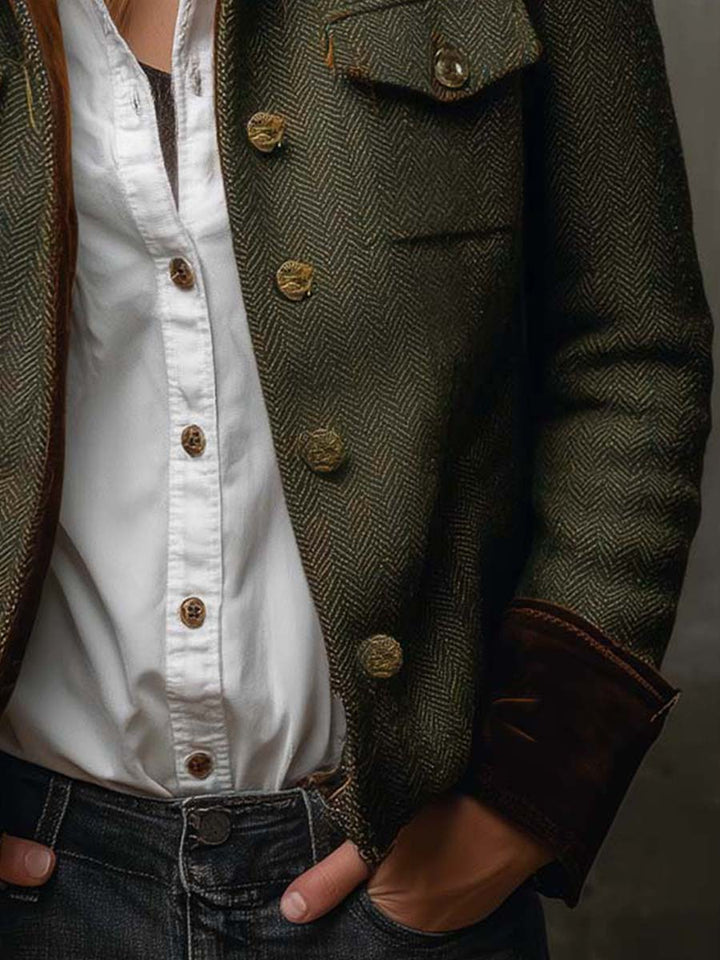 Honorine | Vintage Blazer met Contrasterende Chevron Lijsten