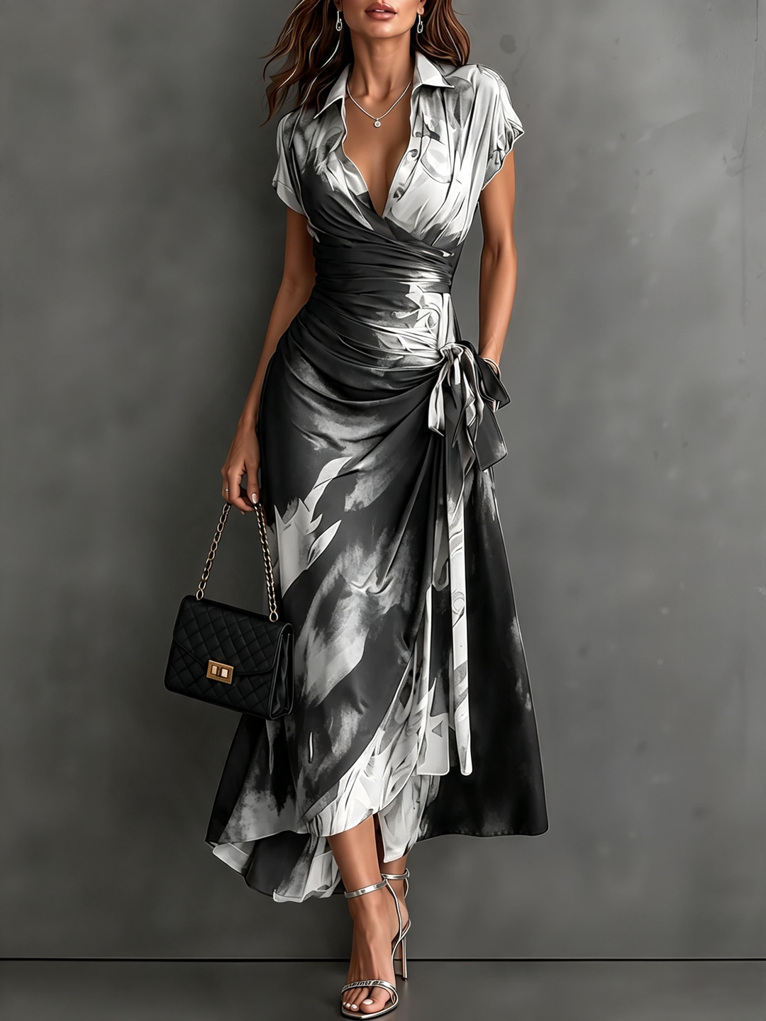 Saffraan | Abstracte Print Herfst Jurk