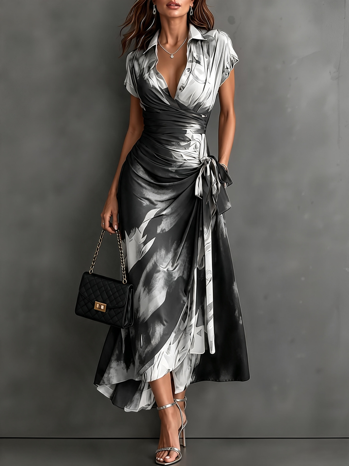 Saffraan | Abstracte Print Herfst Jurk
