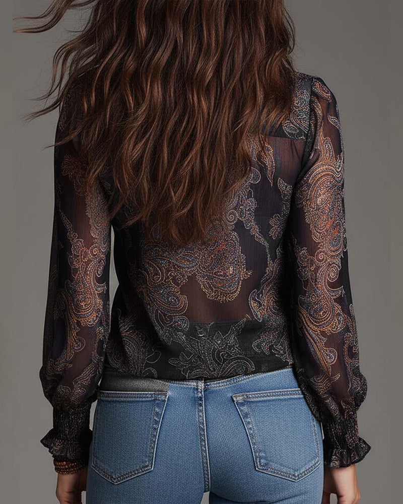 Blouse Demi-Zip Volant Retro