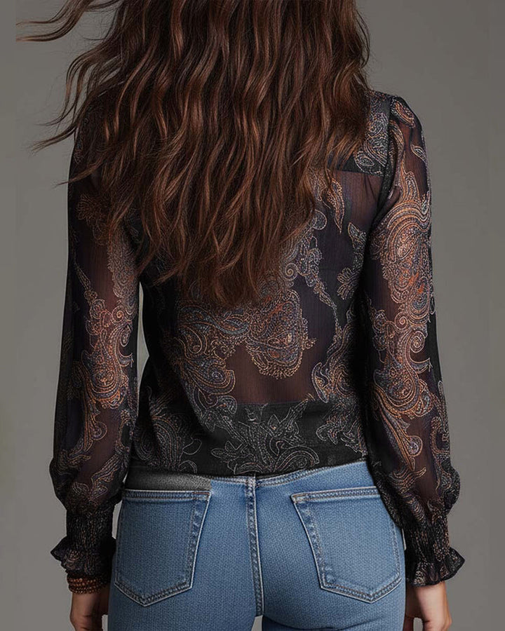 Blouse Demi-Zip Volant Retro