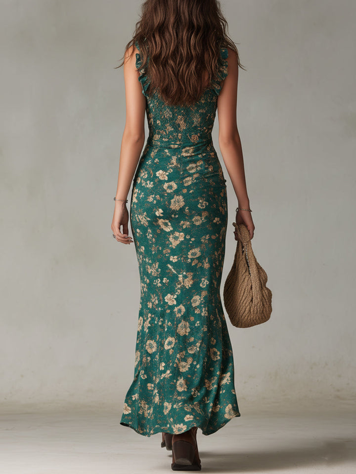 Zara - Maxidress boho retro met gerimpelde mouwen en hoge split