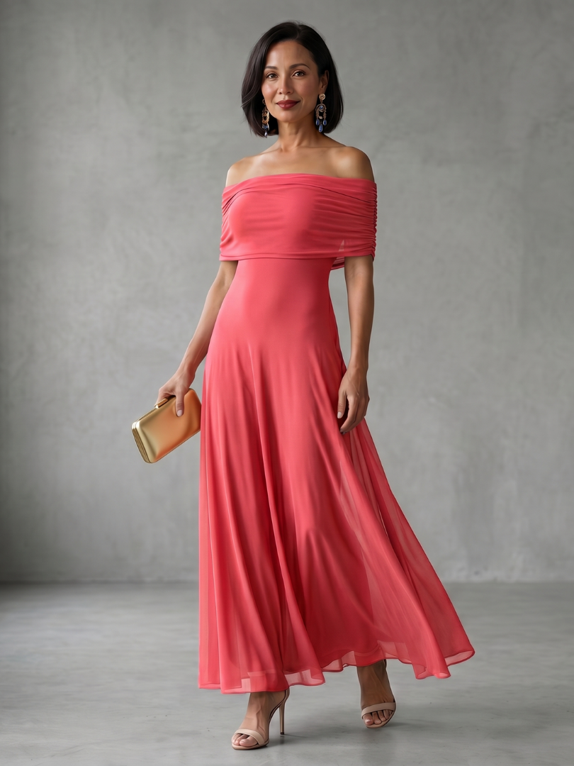 Juni | Off Shoulder Draped Midi Jurk