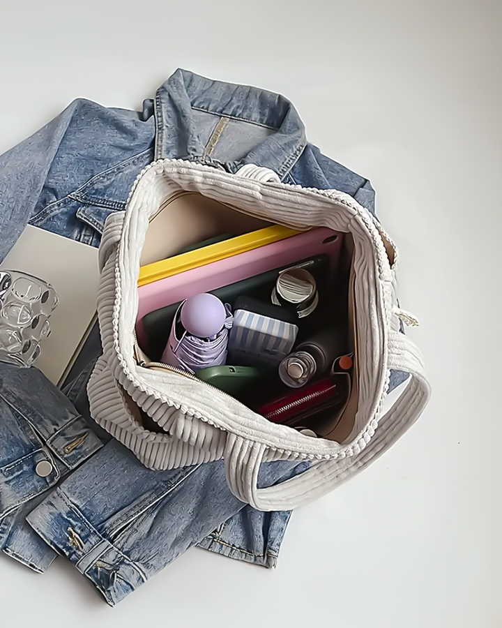 Laluna® | Geribbelde Totetas met Koorddetail