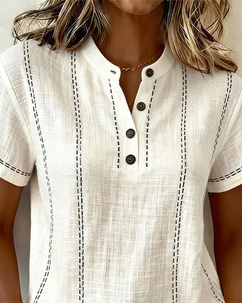 T-shirt Informele Stijl V-hals met Knopen
