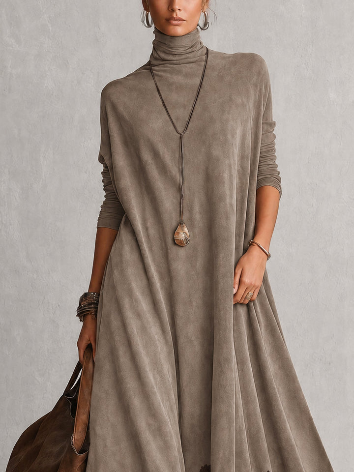 Pien | Lange Jurk met Suede Effect en Kantzoom