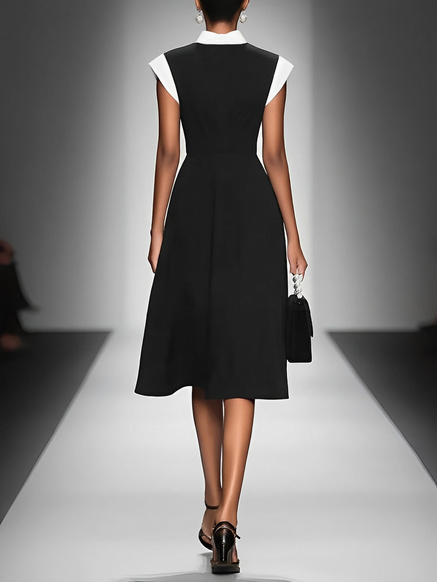 Ariane | Midi Jurk voor Vrouwen met Vierkante Hals en Colorblock Mouwen